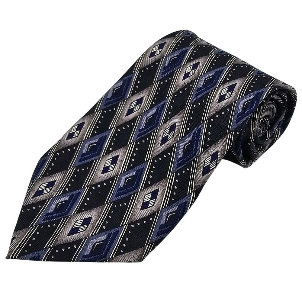 Louis Roth Tie Men's One Size‎ Black Geometric 100% Silk Woven Classic Pointed